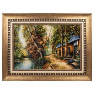 Handmade Pictorial Carpet, model of forest cottage, code 902001