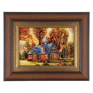 Handmade Pictorial Carpet, wooden cottage design, code 912019