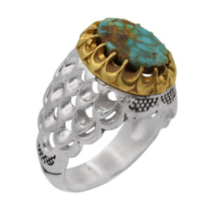 Beehive design men’s silver Nishaburi turquoise ring