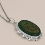 Men’s and women’s hand-made green agate necklace with ivy design + amulet of Imam Javad (AS) + Ayatul Kursi