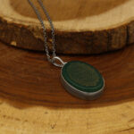 Men’s and women’s handmade silver green agate necklace with simple round design + Imam Javad (AS) amulet + Ayatul Kursi