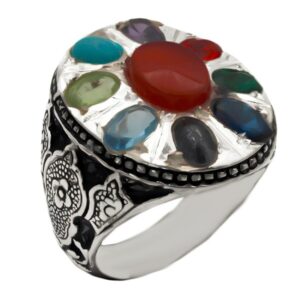 Men’s multi-stone silver ring with Manushak design