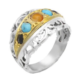 Men’s multi-stone silver ring with Naji design