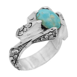 Men’s silver Nishaburi turquoise ring, hand-made with Rahnama design