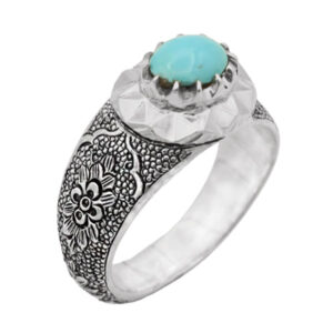 Men’s silver Nishaburi turquoise ring, hand-made with the design of Zani Durood