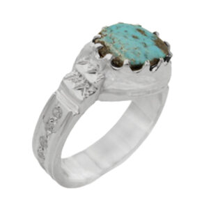 Men’s silver Nishaburi turquoise ring, handmade, bold design