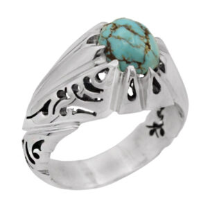 Men’s silver Nishaburi turquoise ring, handmade by Gersha design