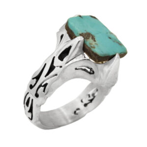 Men’s silver Nishaburi turquoise ring, handmade by Taha design