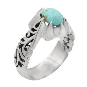 Men’s silver Nishaburi turquoise ring, handmade, land design