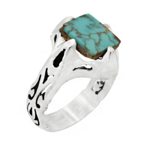 Men’s silver Nishaburi turquoise ring, handmade, Messiah design