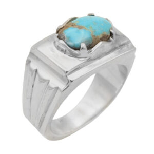 Men’s silver Nishaburi turquoise ring, handmade Rajab design