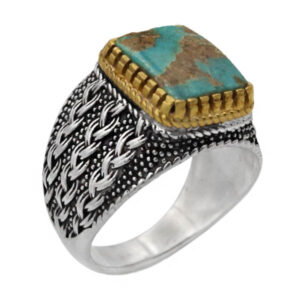 Men’s silver Nishaburi turquoise ring with Habel Al Matin design