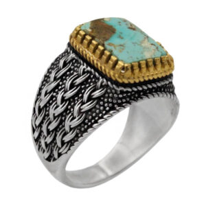 Men’s silver Nishaburi turquoise ring with Habel Al Matin design