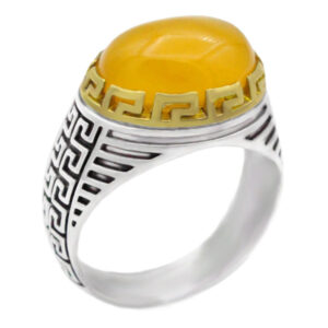 Sharaf Al Shams silver men’s ring, Mehrdad round gold design + engraving