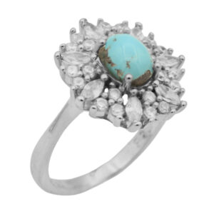 Silver Nishaburi turquoise ring for women, Saree design