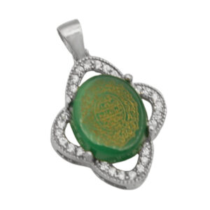 Women’s silver green agate necklace with Khadija design + amulet of Imam Javad (AS) + Ayat al-Kursi