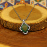 Women’s silver green agate necklace with Khadija design + amulet of Imam Javad (AS) + Ayat al-Kursi