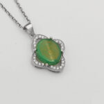 Women’s silver green agate necklace with Khadija design + amulet of Imam Javad (AS) + Ayat al-Kursi