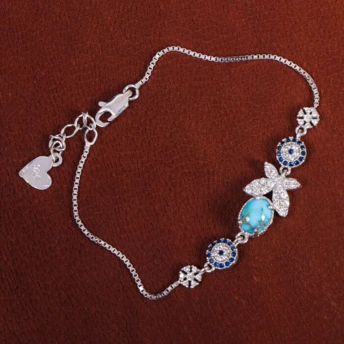 Real Turquoise Stone Inlay Bracelet for Women’s on 925 Silver