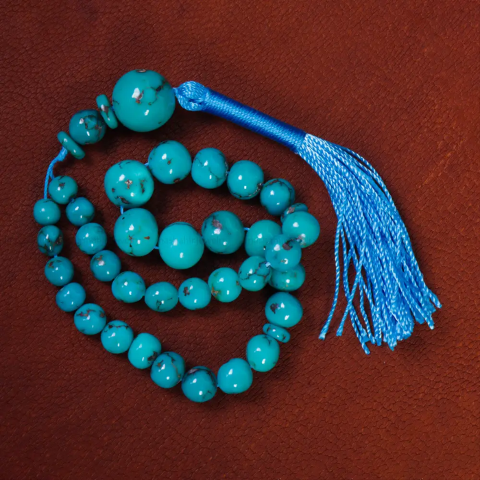 Artisanal Turquoise Meditation Tasbih (Islamic prayer beads), 33 beads