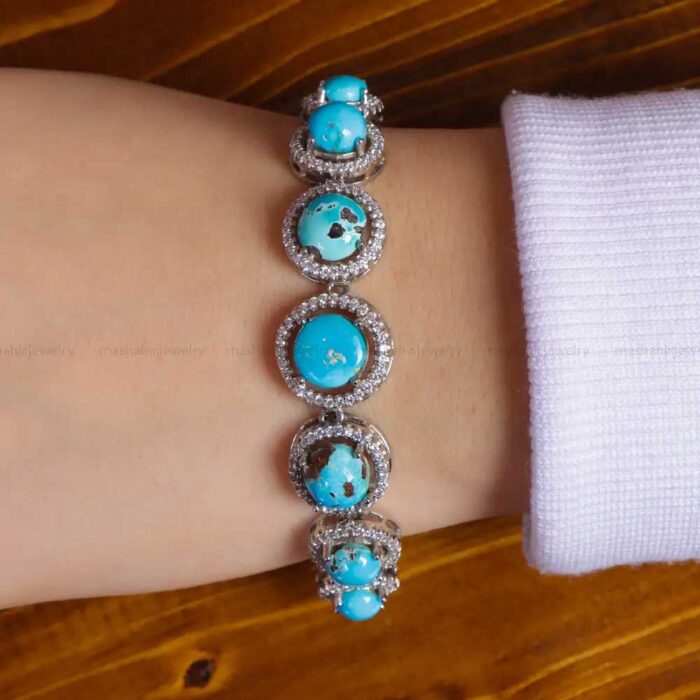 Artisanal Natural Turquoise Stone Bracelet for Women’s on 925 Silver