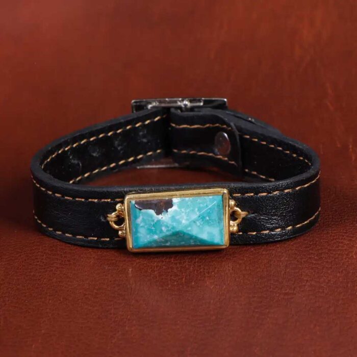 Firooze Bracelet Majesty, Shajari Turquoise Meets Black Leather Craft