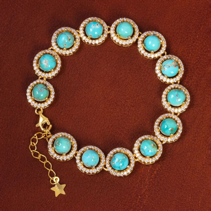 925 Silver Genuine Shajari Turquoise Bracelet Gemstone with gold plating