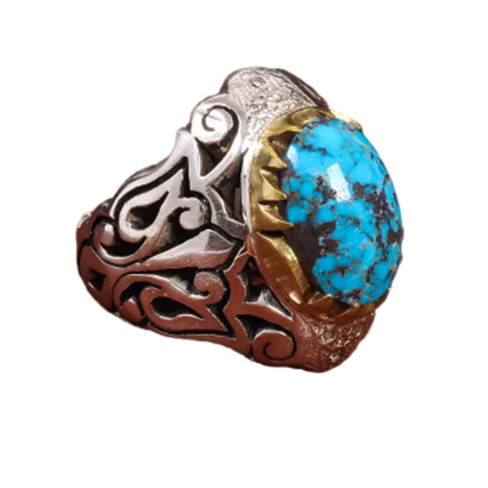 Elegant Silver Ring with Nishaburi Turquoise for Men, Code 19524