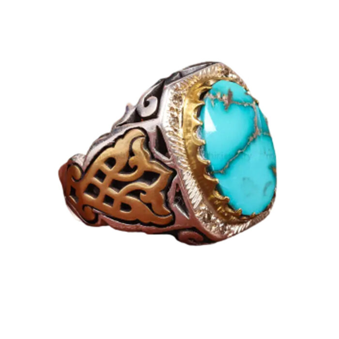 Nishaburi Turquoise Accent Men’s Silver Ring, Code 19530