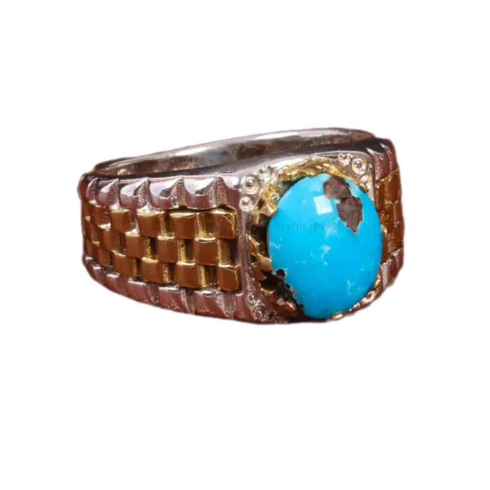 Sophisticated Men’s Silver Ring with Nishaburi Turquoise Accent