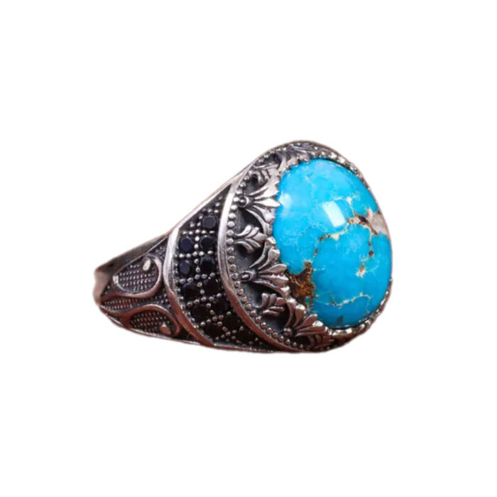 Vintage Style Men’s Silver Ring with Iranian Turquoise