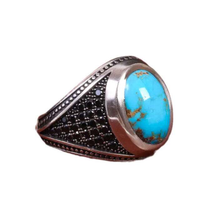 Men’s Silver Signet Ring with Nishaburi Turquoise