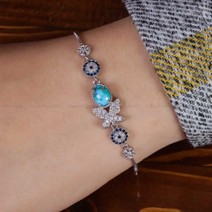 Real Turquoise Stone Inlay Bracelet for Women’s on 925 Silver