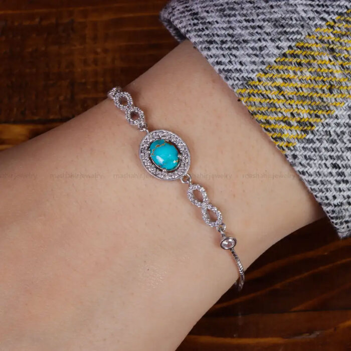 Luxury Neyshabur Turquoise Stone Bracelet for Women’s on 925 Silver