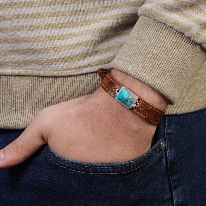 Firooze Bracelet Grandeur, Genuine Turquoise Leather Ensemble