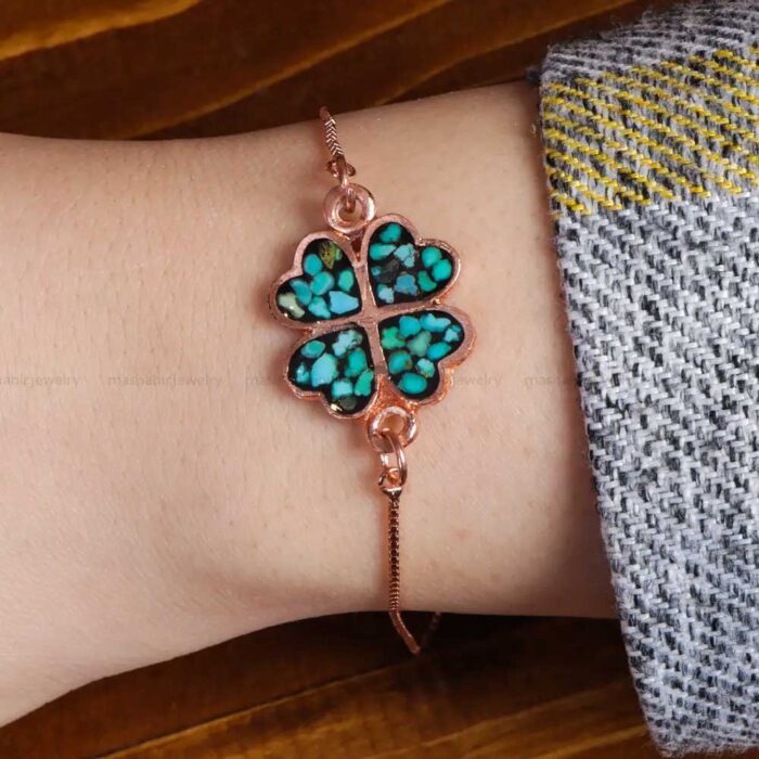 Turquoise Copper Bracelet Harmony, Feroza Gemstone