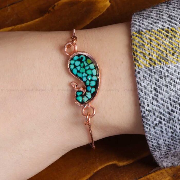 Turquoise Copper Bracelet Grandeur, Authentic Feroza Elegance