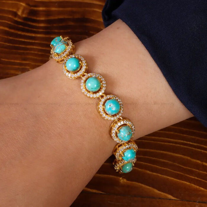 925 Silver Genuine Shajari Turquoise Bracelet Gemstone with gold plating