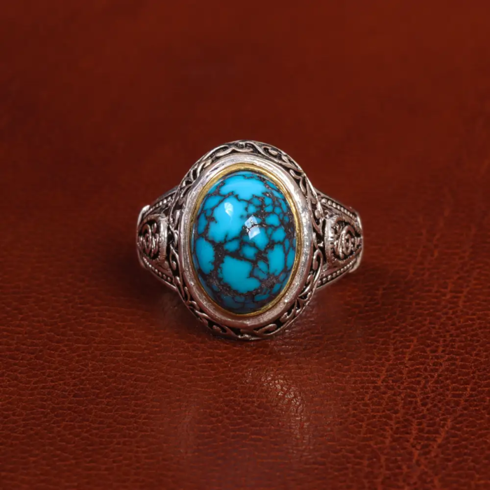 Men’s Silver Ring with Nishaburi Turquoise - Perfect Gift, 19499