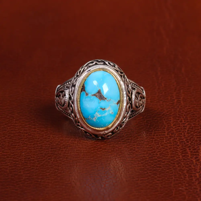 Nishaburi Turquoise Inlaid Men’s Silver Ring, Code 19500