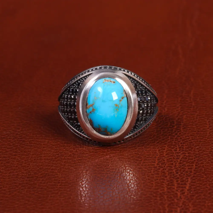 Men’s Silver Signet Ring with Nishaburi Turquoise