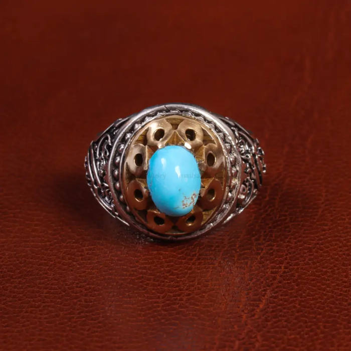 Elegant Men’s Silver Ring with Real Turquoise Stone