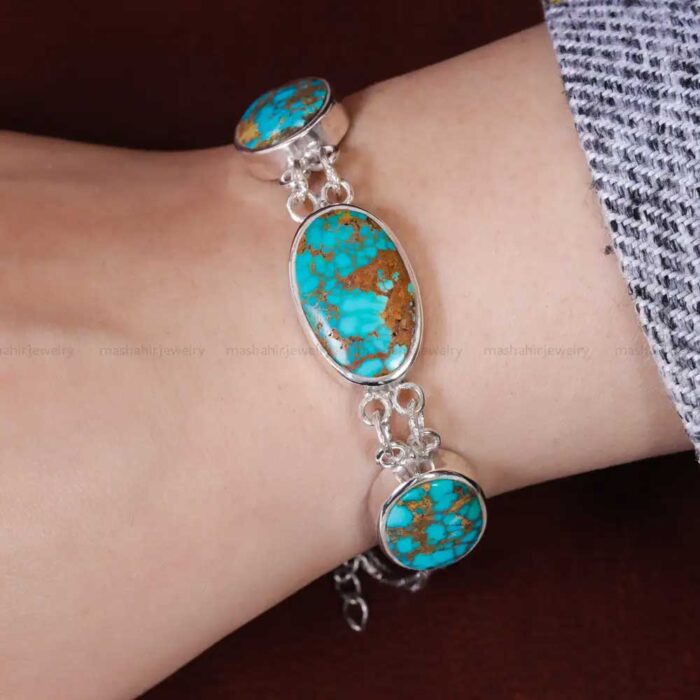 Authentic Nishaburi Real Turquoise Stone Bracelet for Women’s on 925 Silver