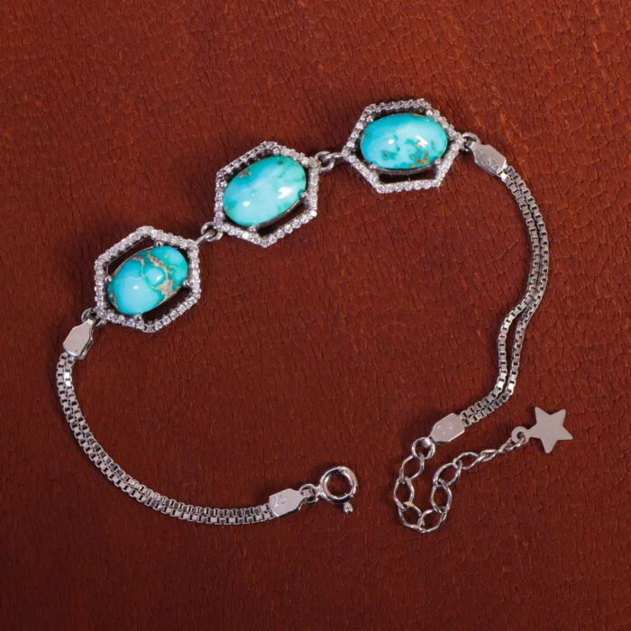 Handcrafted Real Turquoise Stone Bracelet for Women’s on 925 Silver