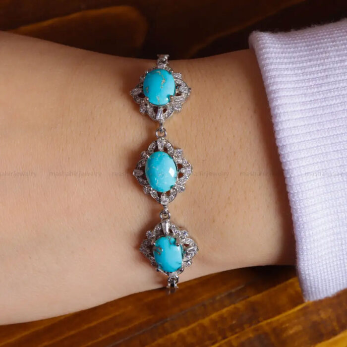 Elegant Real Turquoise Stone Bracelet for Women’s on 925 Silver