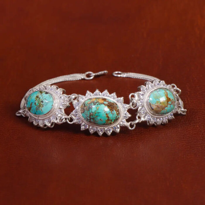 Vintage Style Real Turquoise Stone Bracelet for Women’s on 925 Silver