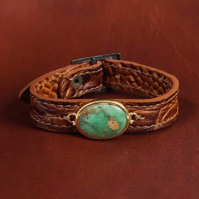 Turquoise Stone Bracelet Charm, Leather and Real Gemstone Fusion