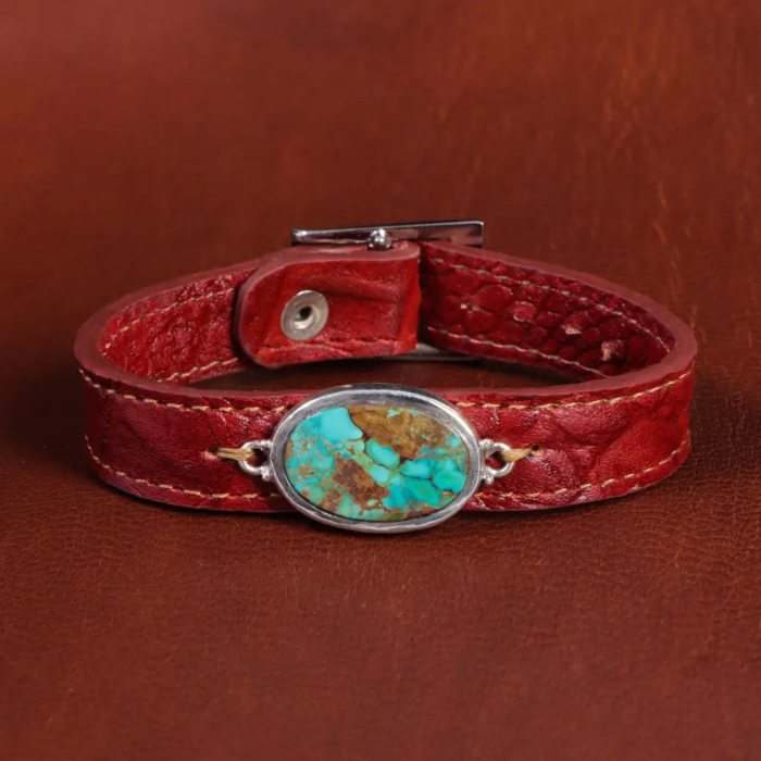 Feroza Bracelet Elegance, Real Turquoise Stone on Leather