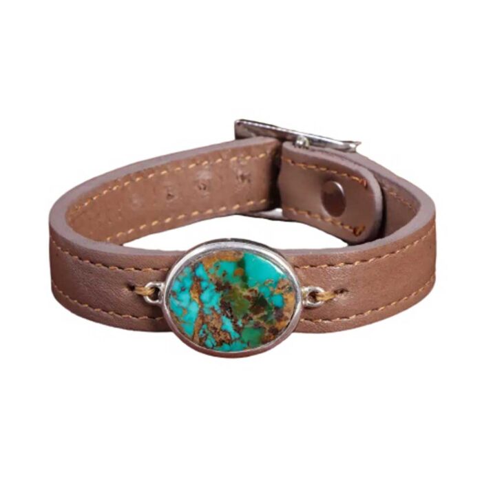 Firooze Bracelet Splendor, Real Neyshabur Turquoise on Chic Leather