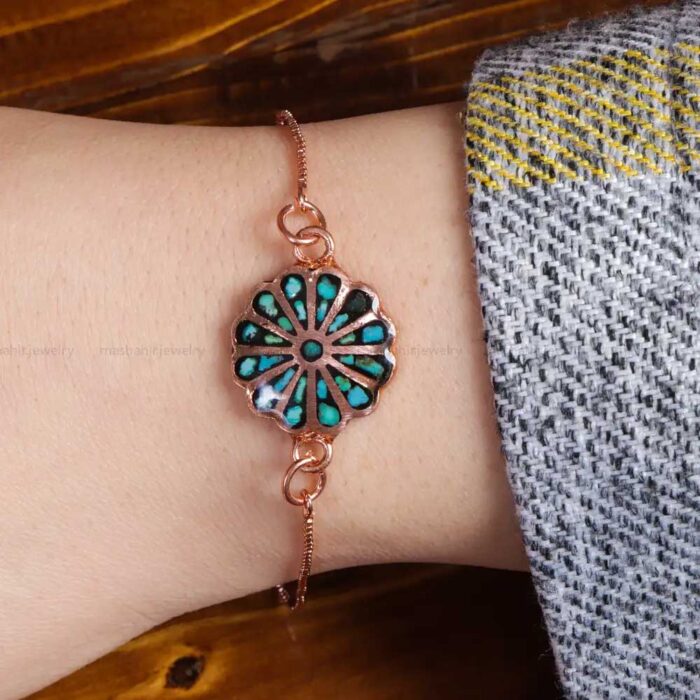 Firooze Bracelet Prestige, Copper Adorned with Shajari Turquoise